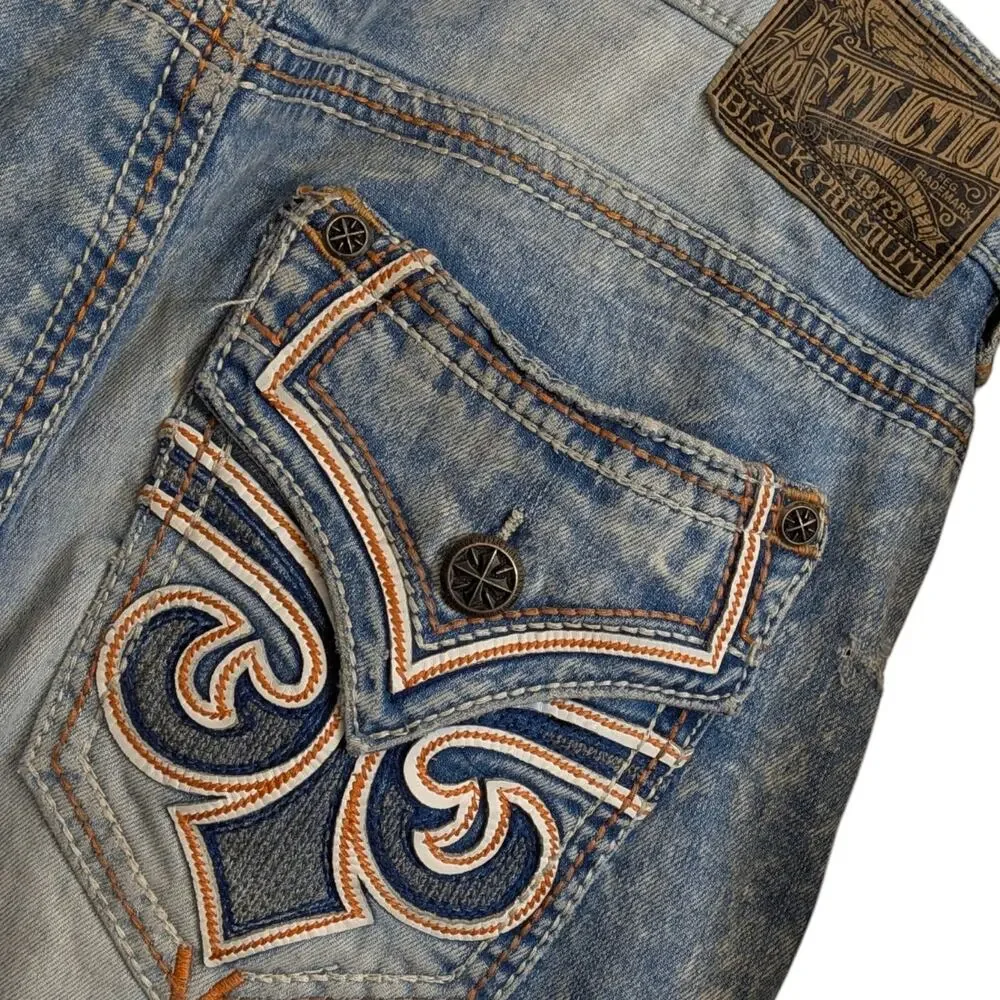 Vintage Affliction Blake Black Premium Jeans Mens 34 Distressed Y2K Straight Leg